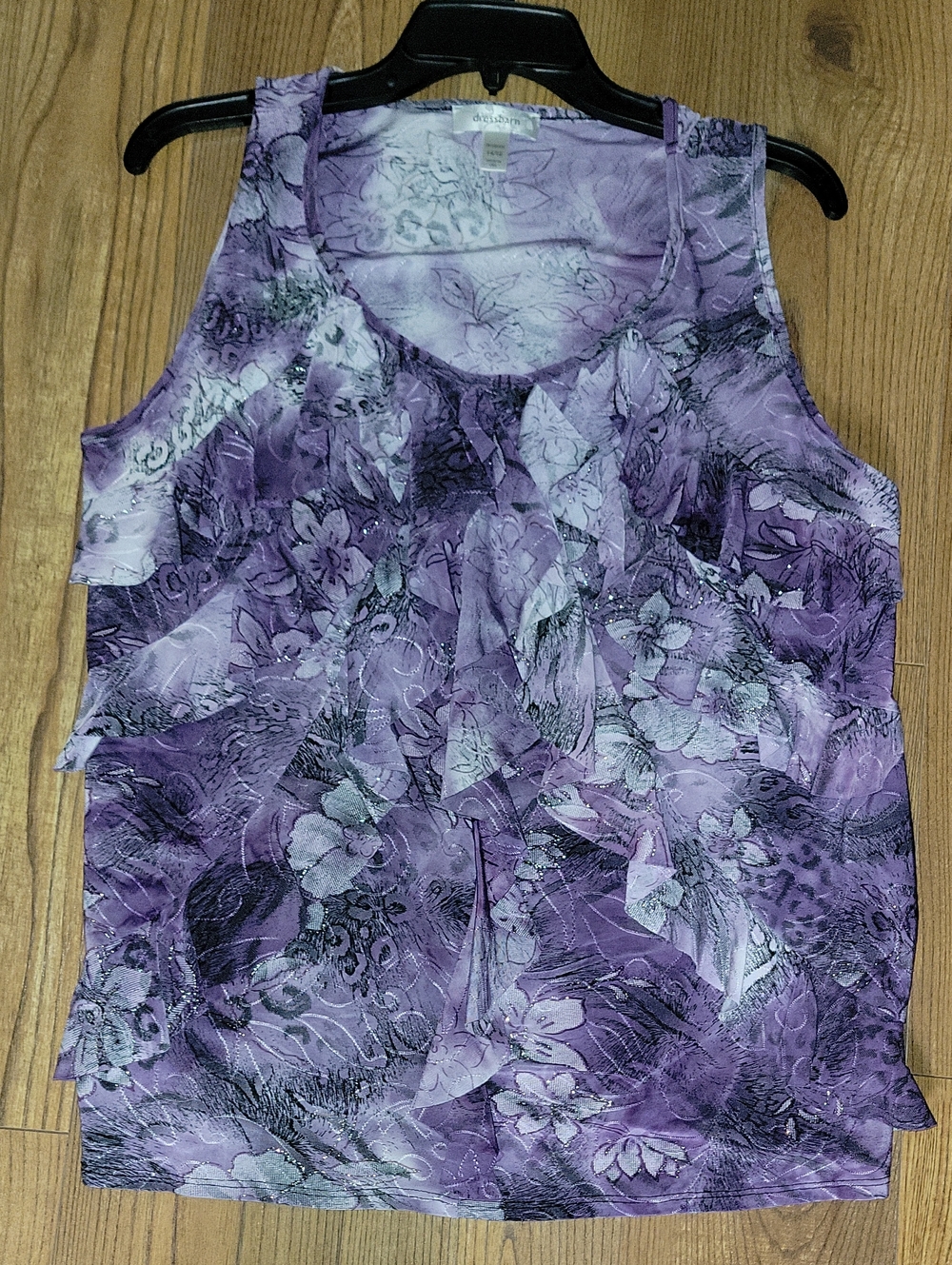 dressbarn Purple Floral Ruffled Tank Top